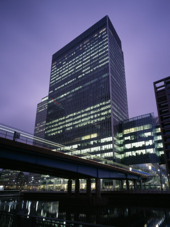 Office, Canary Wharf London, Dusk Oblique View by Peter Durant Pricing Limited Edition Print image