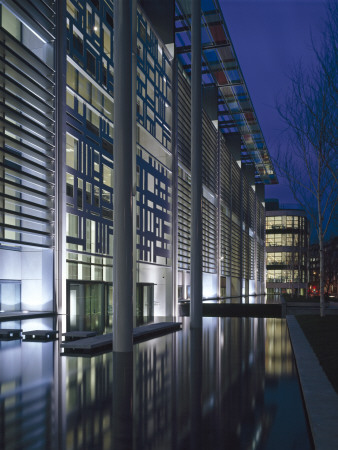 Home Office, Marsham Street, London, Exterior At Dusk With Reflection Pool In Foreground by Richard Bryant Pricing Limited Edition Print image
