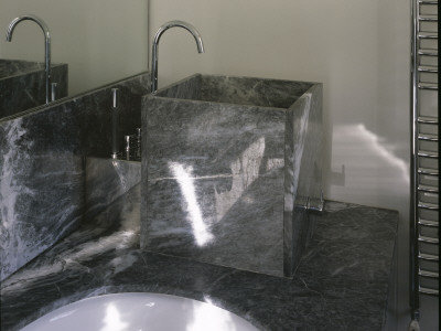 Refurbished House In Camden Town, 2002, Bathroom Detail With Grey Marble Slab Cube Sink by Richard Bryant Pricing Limited Edition Print image