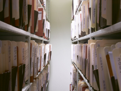 Office Life And Interiors Part Two, Two Separate Rows Of Files by Tim Mitchell Pricing Limited Edition Print image