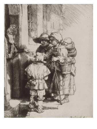 Mendiants À La Porte D'une Maison Recevant L'aumône by Rembrandt Van Rijn Pricing Limited Edition Print image