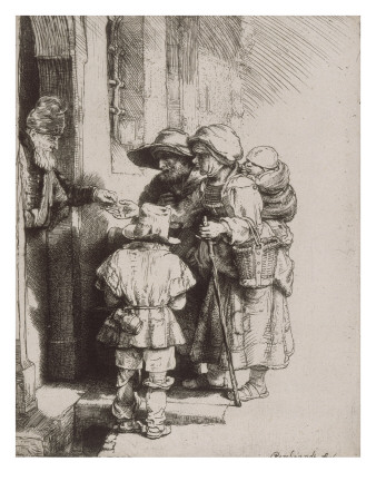 Mendiants A La Porte D'une Maison Recevant L'aumone by Rembrandt Van Rijn Pricing Limited Edition Print image