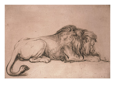 Lion Couche Rongeant Un Os by Rembrandt Van Rijn Pricing Limited Edition Print image