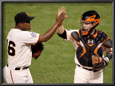 Texas Rangers V San Francisco Giants, Game 1: Edgar Renteria, Buster Posey by Christian Petersen Pricing Limited Edition Print image