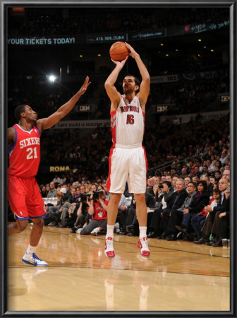 Philadelphia 76Ers V Toronto Raptors: Peja Stojakovic And Thaddeus Young by Ron Turenne Pricing Limited Edition Print image