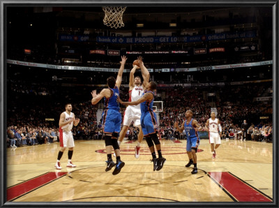 Oklahoma City Thunder V Toronto Raptors: Nick Collison, Thabo Sefolosha And Andrea Bargnani by Ron Turenne Pricing Limited Edition Print image