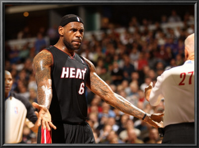 Miami Heat V Sacramento Kings: Lebron James And Dick Bavetta by Ezra Shaw Pricing Limited Edition Print image