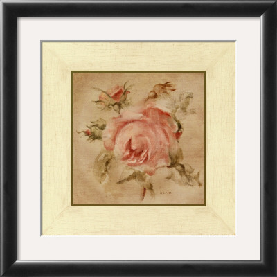 Pale Pink Rose On Antique Linen by Cheri Blum Pricing Limited Edition Print image