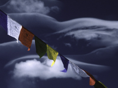 Prayer Flags Infront Of Clouds, Nepal by Michael Brown Pricing Limited Edition Print image