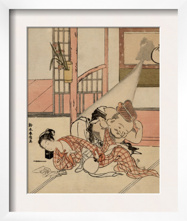 A Man Descends From A Picture Hanging On A Wall To Peak Under The Kimono Of A Sleeping Woman by Harunobu Suzuki Pricing Limited Edition Print image