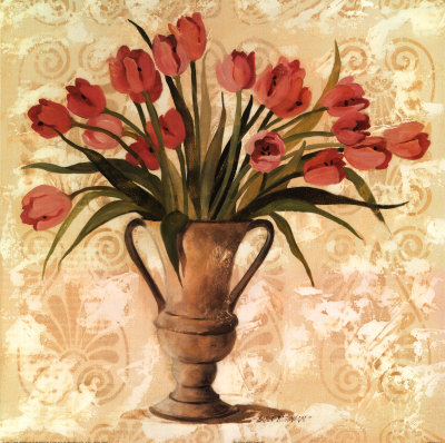 Tulips On Ivory Damask by Carol Robinson Pricing Limited Edition Print image