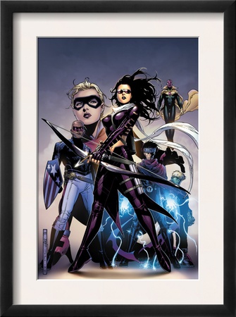 Young Avengers #10 Cover: Bishop, Kate, Patriot, Wiccan, Stature, Vision And Hulkling Stretching by Jim Cheung Pricing Limited Edition Print image