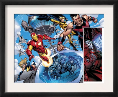 The Mighty Avengers #9 Group: Iron Man, Ms. Marvel And Dr. Doom by Mark Bagley Pricing Limited Edition Print image