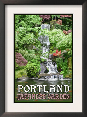Portland Japanese Garden - Koi Pond And Falls, C.2009 by Lantern Press Pricing Limited Edition Print image