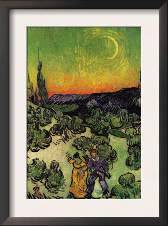 Landscape With Couple Walking And Crescent Moon by Vincent Van Gogh Pricing Limited Edition Print image