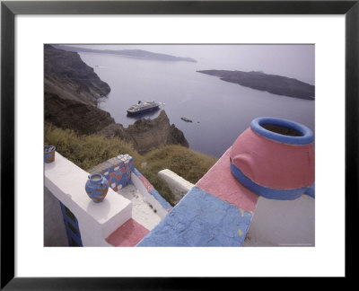 Cruise Ship Off Shore In Santorini, Greece by Dave Bartruff Pricing Limited Edition Print image