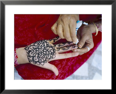 Henna Designs Being Applied To A Woman's Hand, Rajasthan State, India by Bruno Morandi Pricing Limited Edition Print image