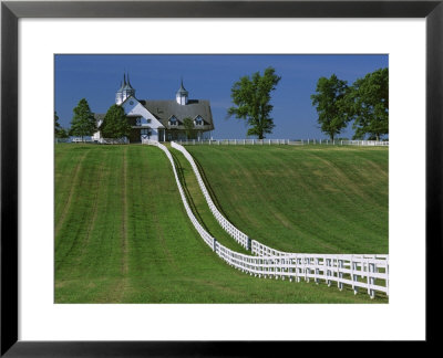 Double White Fence Flows From An Elegant Horse Barn, Woodford County, Kentucky, Usa by Dennis Flaherty Pricing Limited Edition Print image