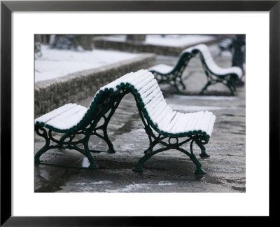 Snow Covered Benches, Place Victor Hugo, Grenoble, Isere, French Alps, France by Walter Bibikow Pricing Limited Edition Print image