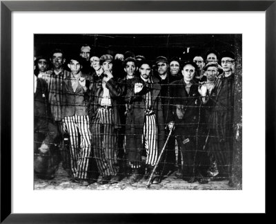 Emaciated Male Prisoners Behind Barbed Wire Fence At Buchenwald Concentration Camp by Margaret Bourke-White Pricing Limited Edition Print image
