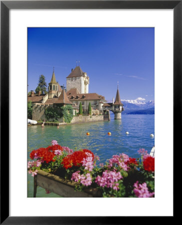 Lake Thun (Thunersee) And Oberhofen Castle, Bernese Oberland, Switzerland, Europe by Simon Harris Pricing Limited Edition Print image