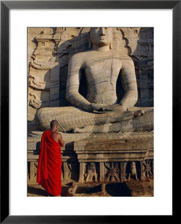 Monk In Front Of The Seated Buddha Statue, Gol Vihara, Polonnaruwa, Sri Lanka, Asia by Bruno Morandi Pricing Limited Edition Print image
