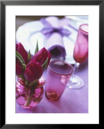 Red Tulips In Small Vase Beside Place Setting by Michael Paul Pricing Limited Edition Print image