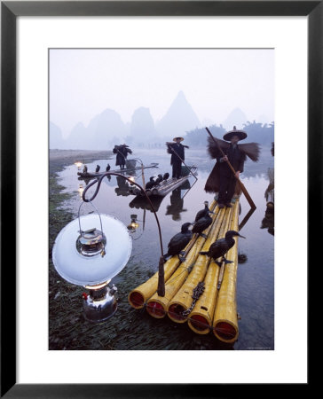 Cormorant Fisherman On Bamboo Rafts, Li River, Yangshou, Guangxi Province, China by Steve Vidler Pricing Limited Edition Print image