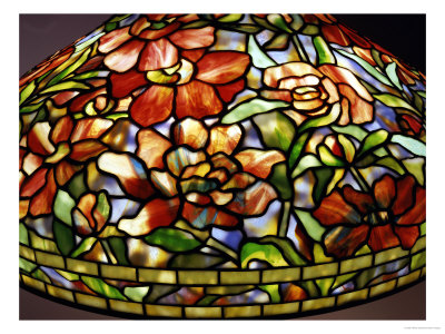 Detail Of A Peony Leaded Glass And Bronze Table Lamp by Tiffany Studios Pricing Limited Edition Print image