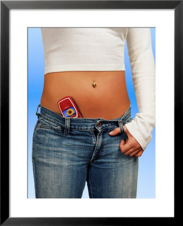 Woman With Cell Phone Tucked Into Her Jeans by John James Wood Pricing Limited Edition Print image