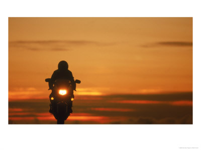 Silhouetted Motorcyclist At Sunset, Marin Cty, Ca by Robert Houser Pricing Limited Edition Print image