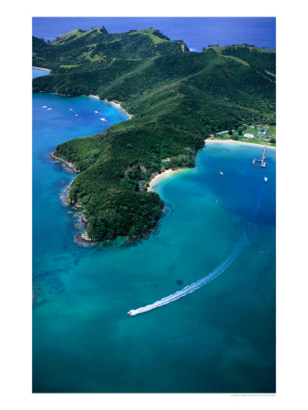 Speedboat Off Island Coastline, Bay Of Islands, Northland, New Zealand, North Island by Christopher Groenhout Pricing Limited Edition Print image