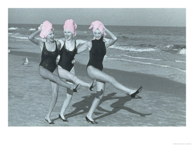 Three Women On Beach With Pink Towels On Head by Jim Mcguire Pricing Limited Edition Print image