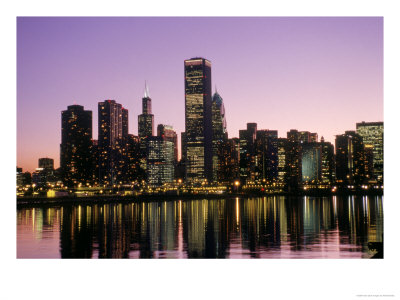 Chicago Skyline At Night, Illinois by Michael Siluk Pricing Limited Edition Print image