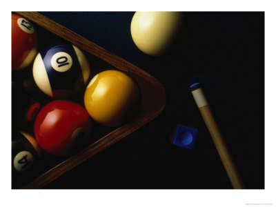 Rack Of Pool Balls With Chalk And Cue by Ernie Friedlander Pricing Limited Edition Print image