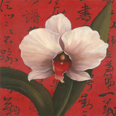 Chinese Orchid On Red by T. C. Chiu Pricing Limited Edition Print image