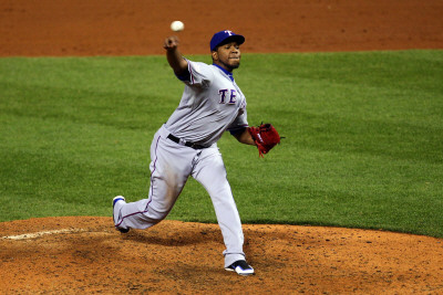 2011 World Series G. 6 - Texas Rangers V St Louis Cardinals, St Louis, Mo - Oct. 27: Neftali Feliz by Dilip Vishwanat Pricing Limited Edition Print image