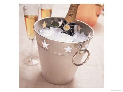 Bottle Of Champagne In Silver Bucket Of Ice by Vito Aluia Pricing Limited Edition Print image