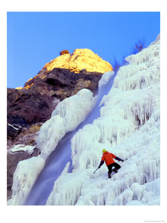 Ice Climber Enjoys Bridal Veil Falls, Wasatch Mountains, Utah, Usa by Howie Garber Pricing Limited Edition Print image