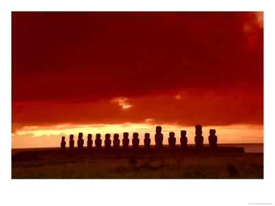 Moai Silhouette, Ahu Tongariki, Easter Island, Chile by Keren Su Pricing Limited Edition Print image