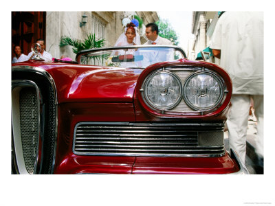Bride And Groom In 1958 Edsel Pacer Convertible, Calle Obispo, Havana, Cuba by Christopher P Baker Pricing Limited Edition Print image