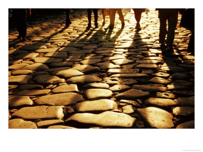 Via Sacra Cobblestones And Pedestrian Shadows At Roman Forum, Rome, Italy by Dennis Johnson Pricing Limited Edition Print image