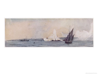 Gunboats Of The Royal Navy Engaged In Gunnery Practice At Spithead Off Portsmouth Hampshire by Norman Wilkinson Pricing Limited Edition Print image