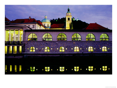 Plecnik Colonnade And Cathedral Of St. Nicholas At Dusk, Ljubljana, Slovenia by Richard I'anson Pricing Limited Edition Print image