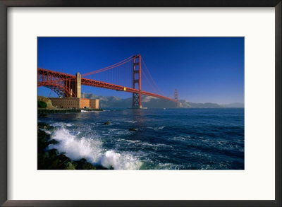Waves Pound Fort Point Beneath The Golden Gate Bridge, San Francisco, California, Usa by David Tomlinson Pricing Limited Edition Print image