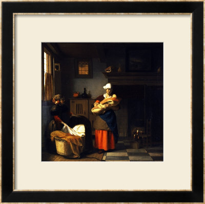 A Young Woman And A Girl Putting A Baby To Bed In A Cradle In An Interior by Pieter De Hooch Pricing Limited Edition Print image