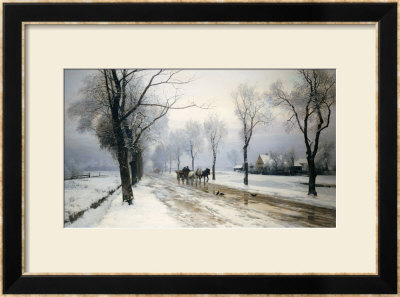 An Extensive Winter Landscape With A Horse And Cart, 1882 by Anders Andersen-Lundby Pricing Limited Edition Print image