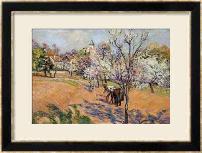 Two Peasants Sowing Haricots In An Orchard In Blossom by Armand Guillaumin Pricing Limited Edition Print image