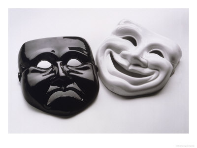 Black And White Image Of Ceramic Theater Masks by Howard Sokol Pricing Limited Edition Print image