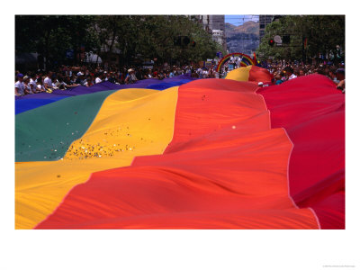 People And Banner At The Gay Day Parade, San Francisco, Usa by Rick Gerharter Pricing Limited Edition Print image
